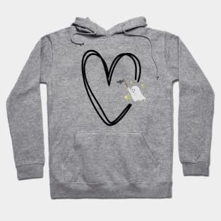 cute ghost catching a bat in a black heart Hoodie